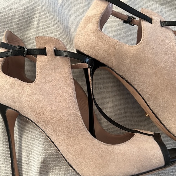 SERGIO ROSSI Natural Suede Black Leather T-strap Pumps Shoes Size 39.5 - Picture 9 of 10